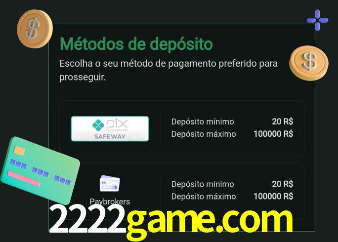 O cassino 2222game.com oferece uma grande variedade de métodos de pagamento